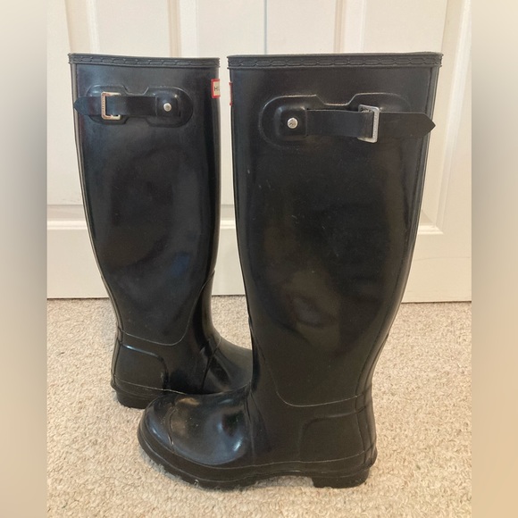 Women's Original Tall Gloss Hunter Rain Boots, Black, US size 8 - Picture 2 of 4